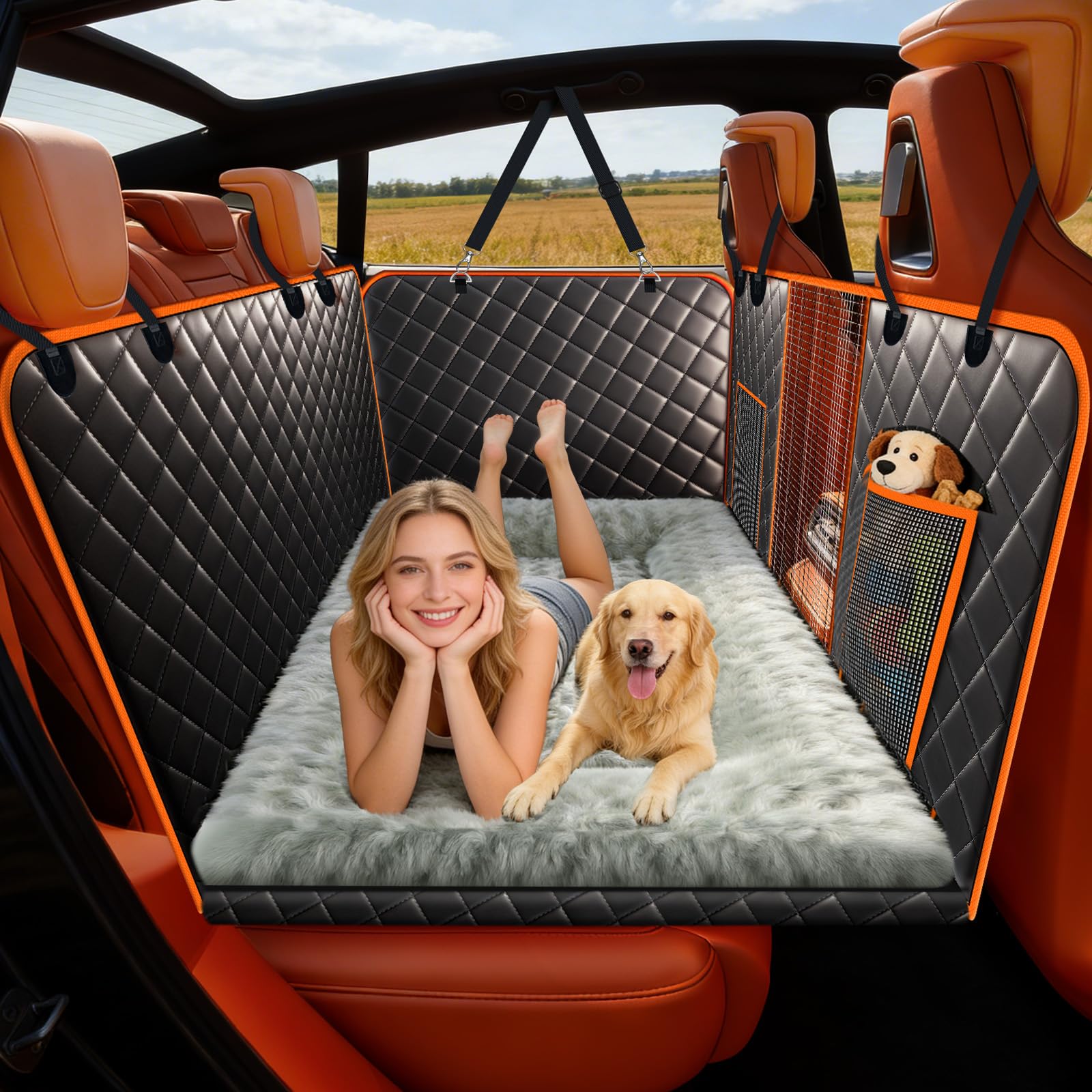 TNELTUEB back-seat extender with dog bed mat offers extra comfort on rides