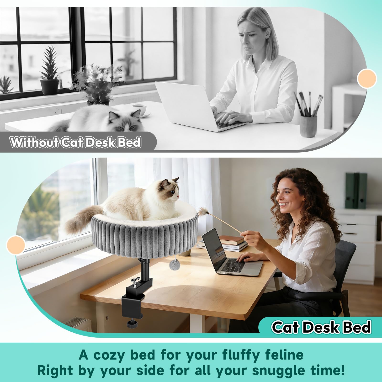 TNELTUEB Cat Desk Bed clamp-on setup on a sturdy desk
