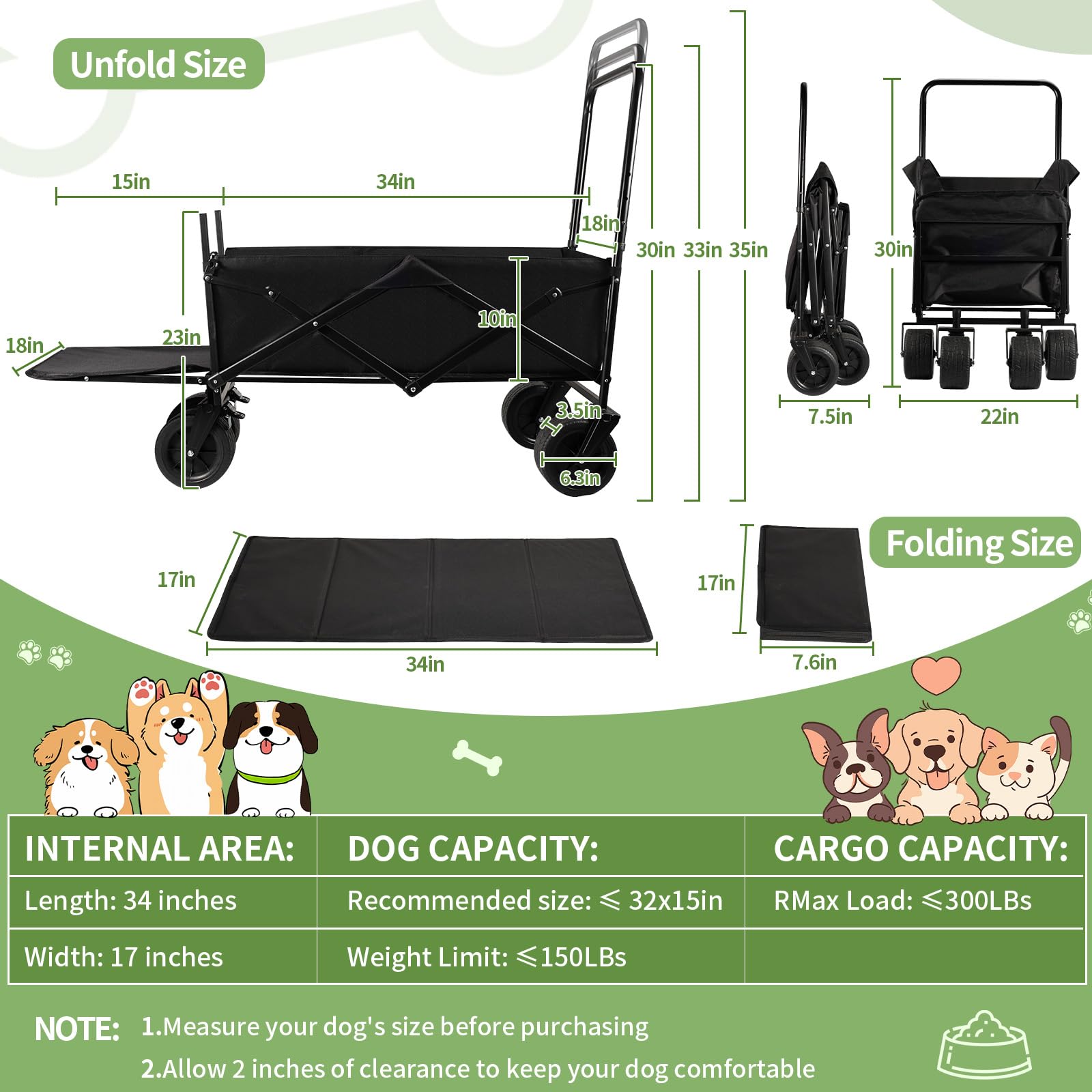 TNELTUEB stroller interior space 32x15 inches for medium to large breeds.