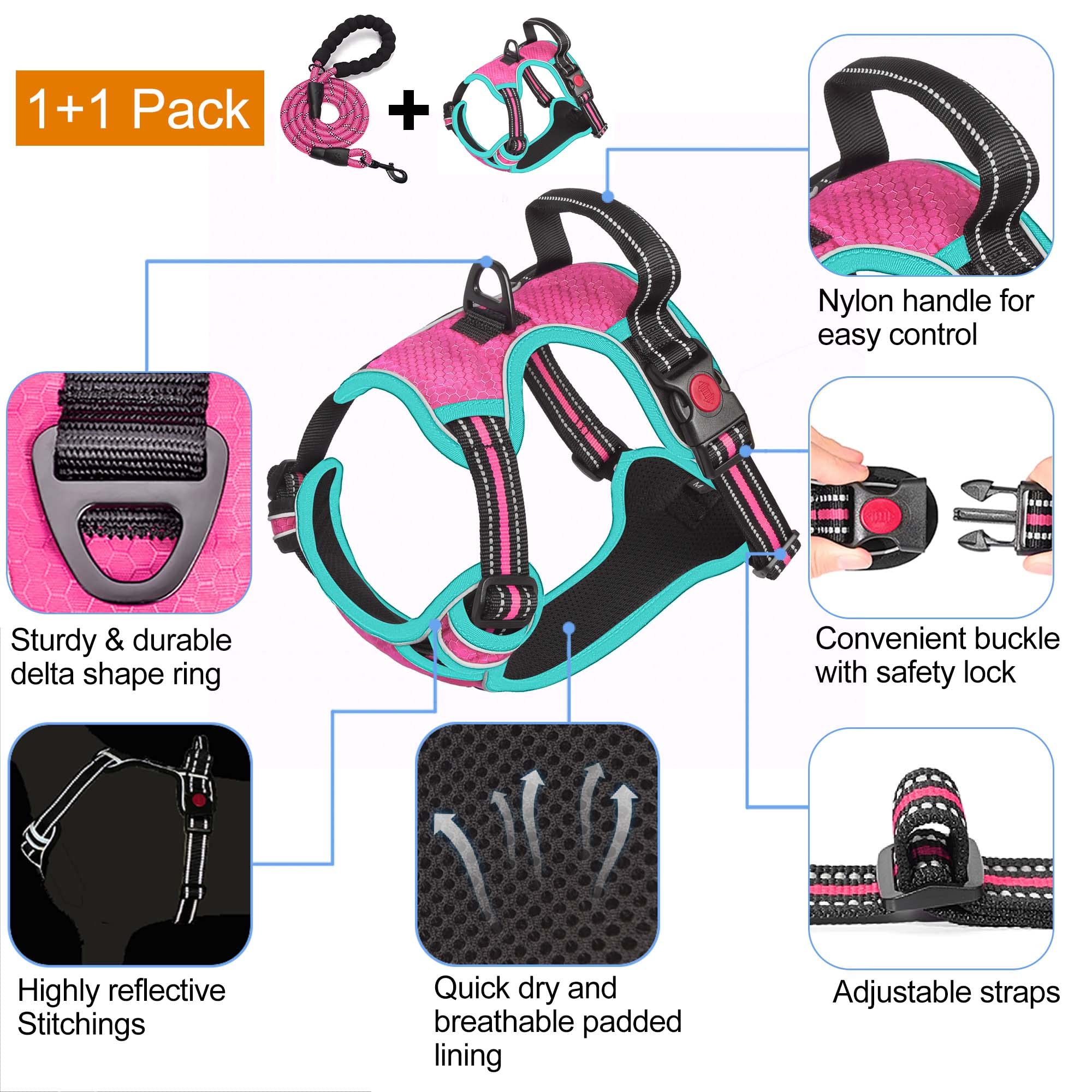 tobeDRI No Pull Harness reflective stitching for night safety