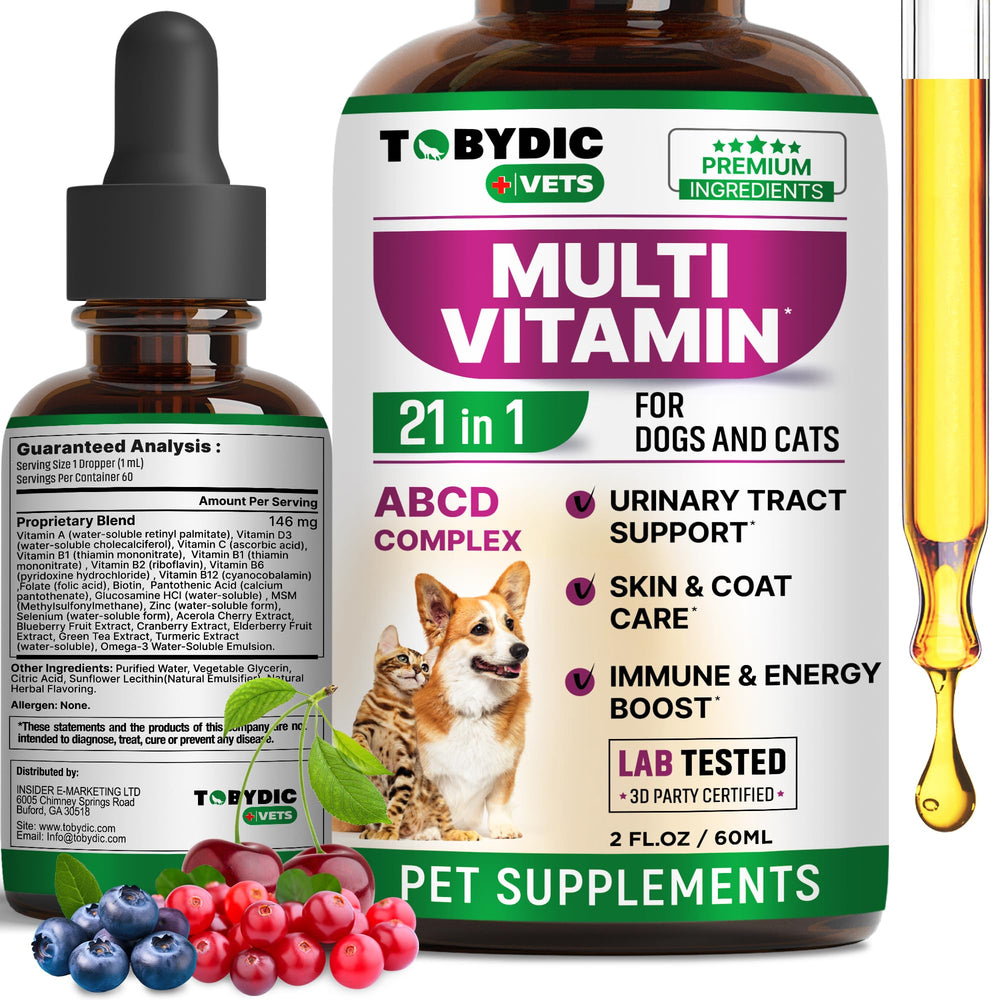 TOBYDIC 21-in-1 multivitamin bottle for cats and dogs, daily health support