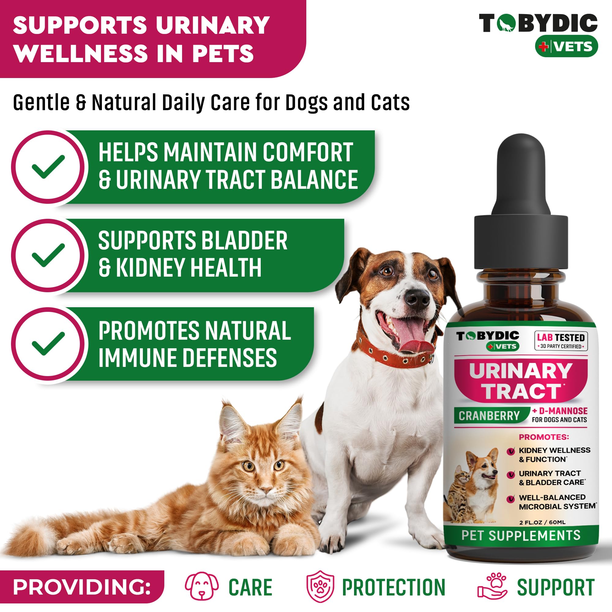TOBYDIC UTI support dropper showing easy dosing for pets at home.