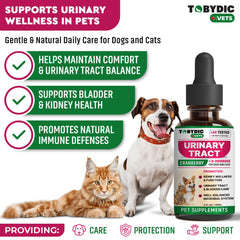 TOBYDIC UTI support dropper showing easy dosing for pets at home.
