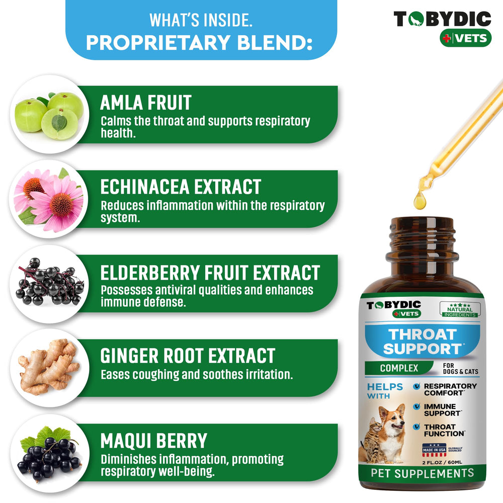 TOBYDIC herbal ingredients bottle highlighting natural formula for pets
