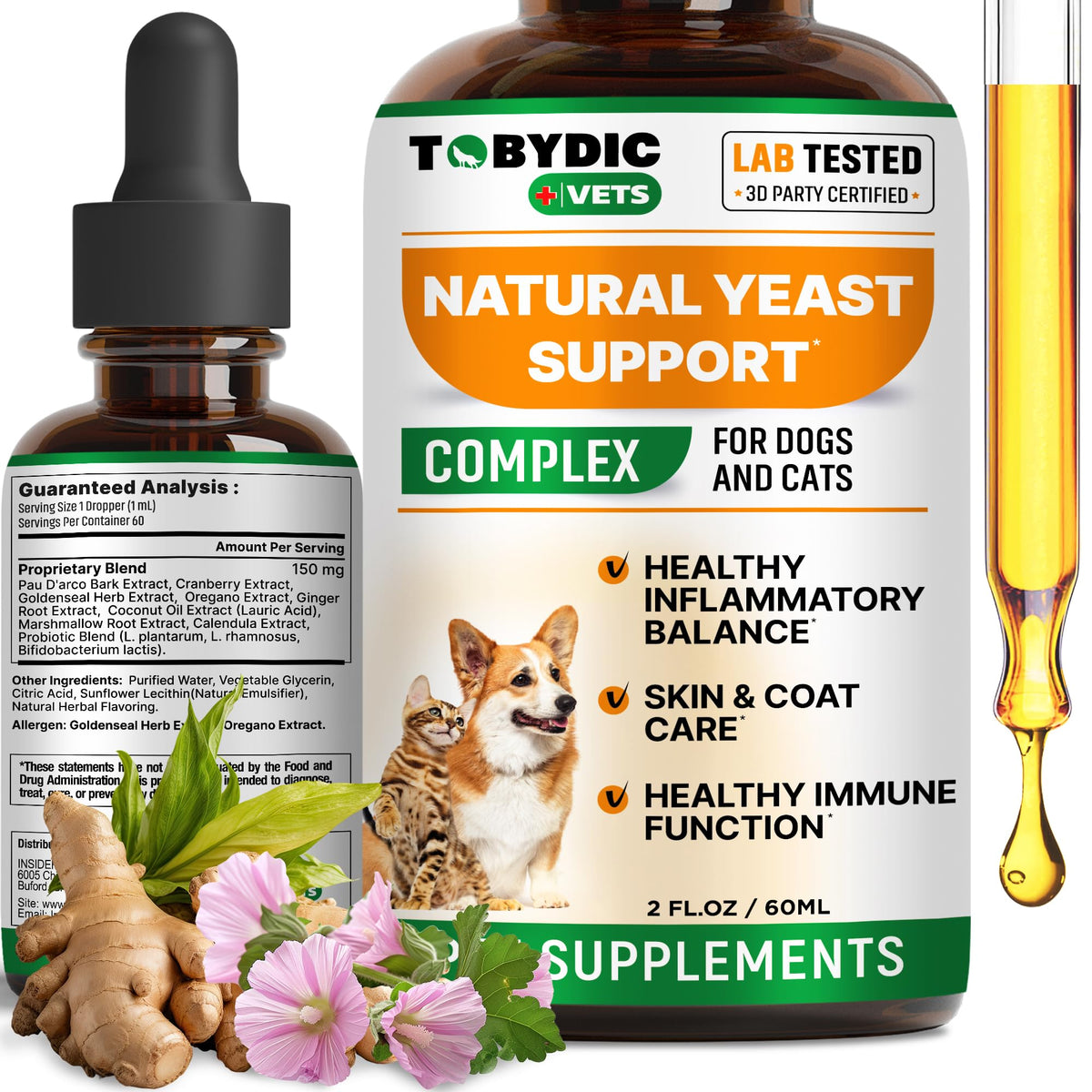 TOBYDIC yeast relief bottle helps pets ease itching and irritation.