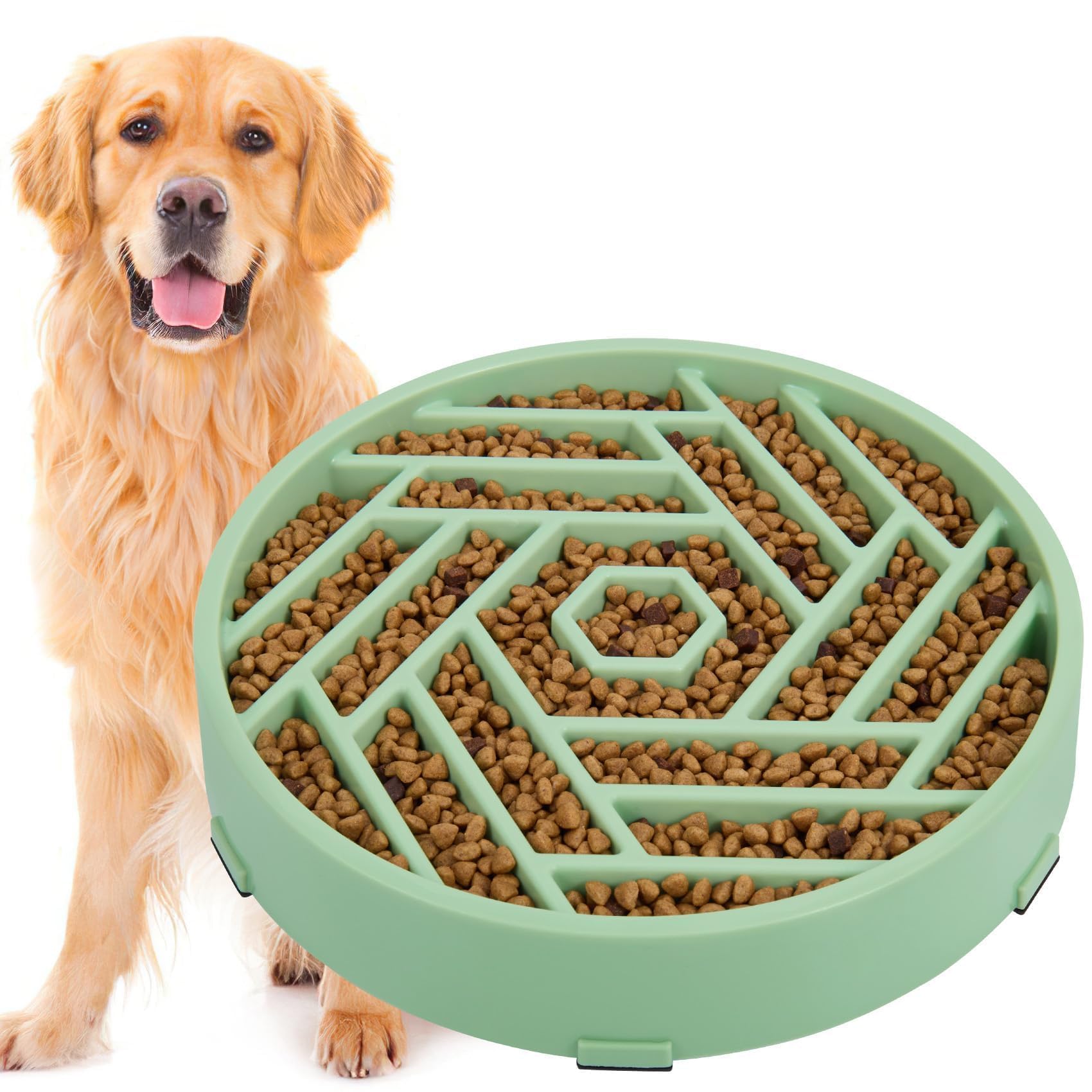 TOBYTO slow feeder bowl maze design in bean green for paced meals