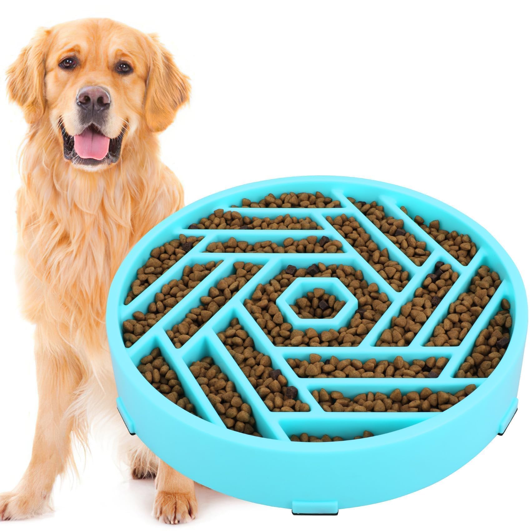 TOBYTO slow feeder blue bowl with maze design promotes slower eating