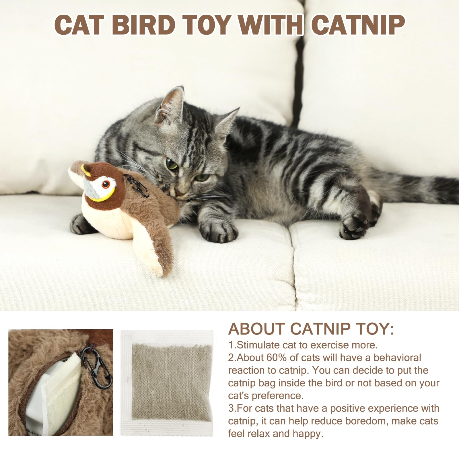 Tocirelo USB rechargeable bird toy eliminates battery changes for extended play.