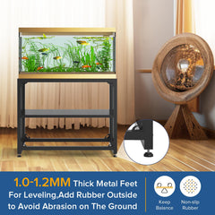 TOCRETOARE aquarium stand with double-layer storage for organized gear.