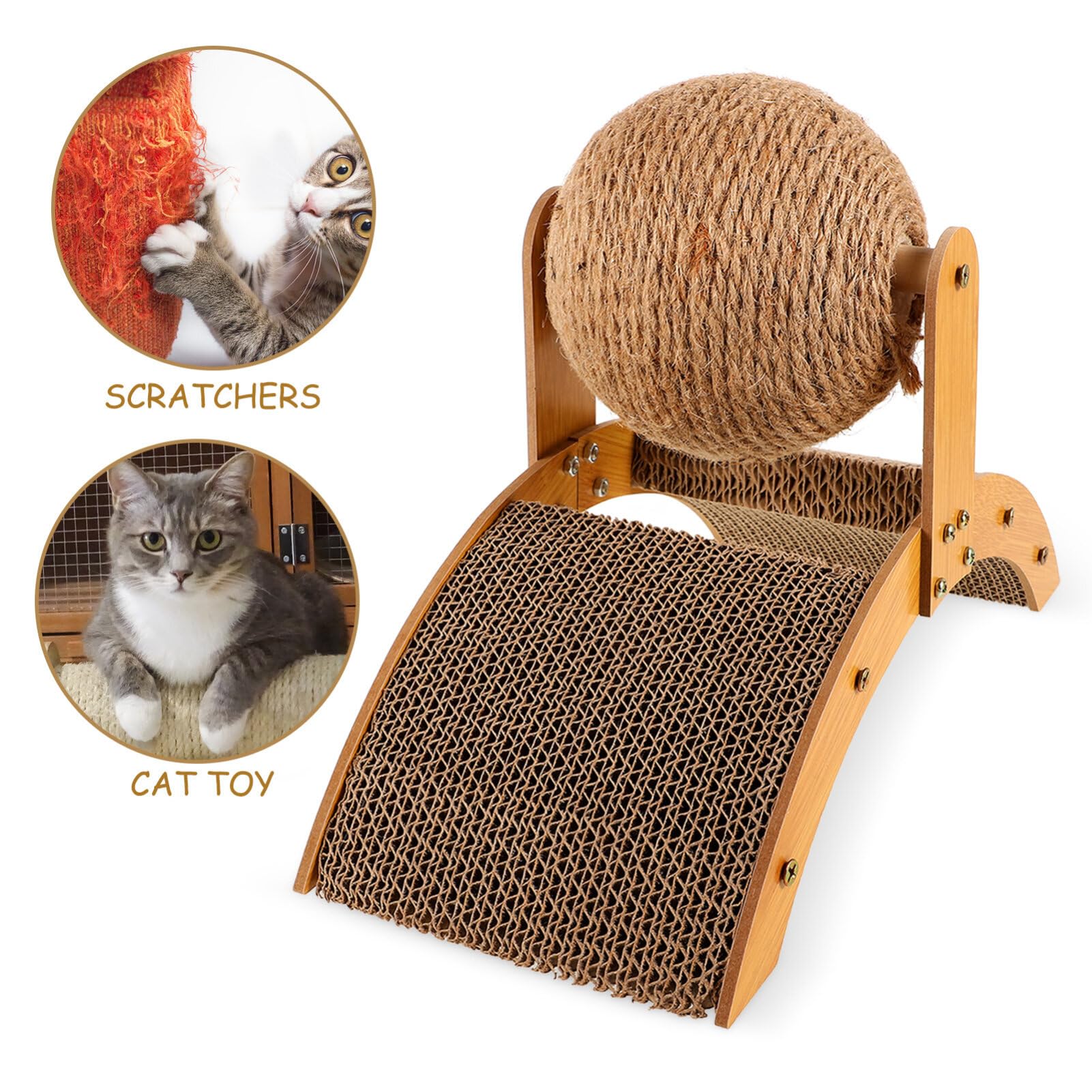 Toddmomy cat scratcher ball side view shows stable structure for kittens