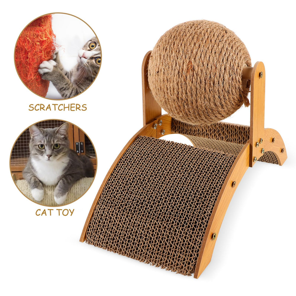 Toddmomy cat scratcher ball side view shows stable structure for kittens