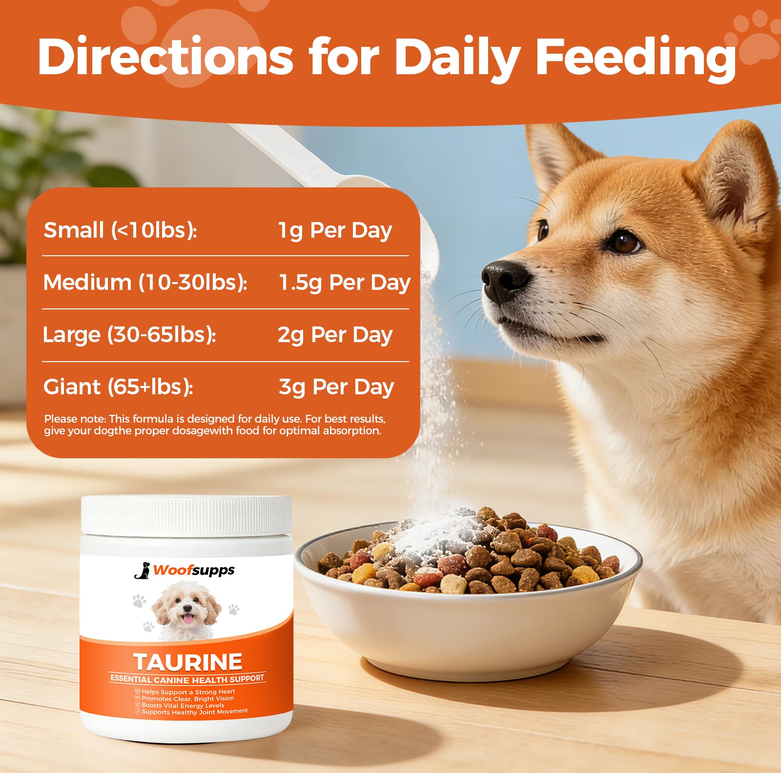 TOGOLIUN Taurine Powder added to meals for potential heart health support.