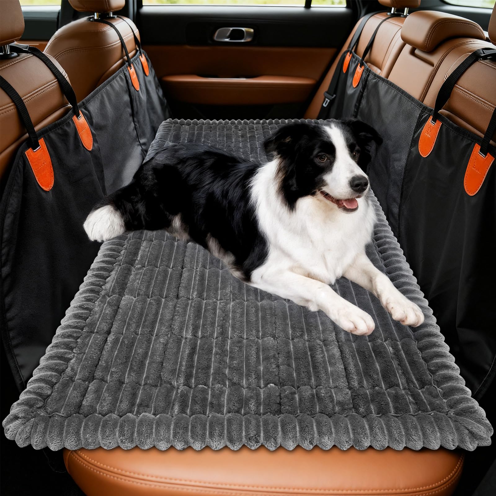 tokameiu dog car seat cover on backseat with extended compatibility.