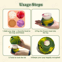 Tokwidget silicone stopper enables kibble dispensing for slow-feed enrichment.