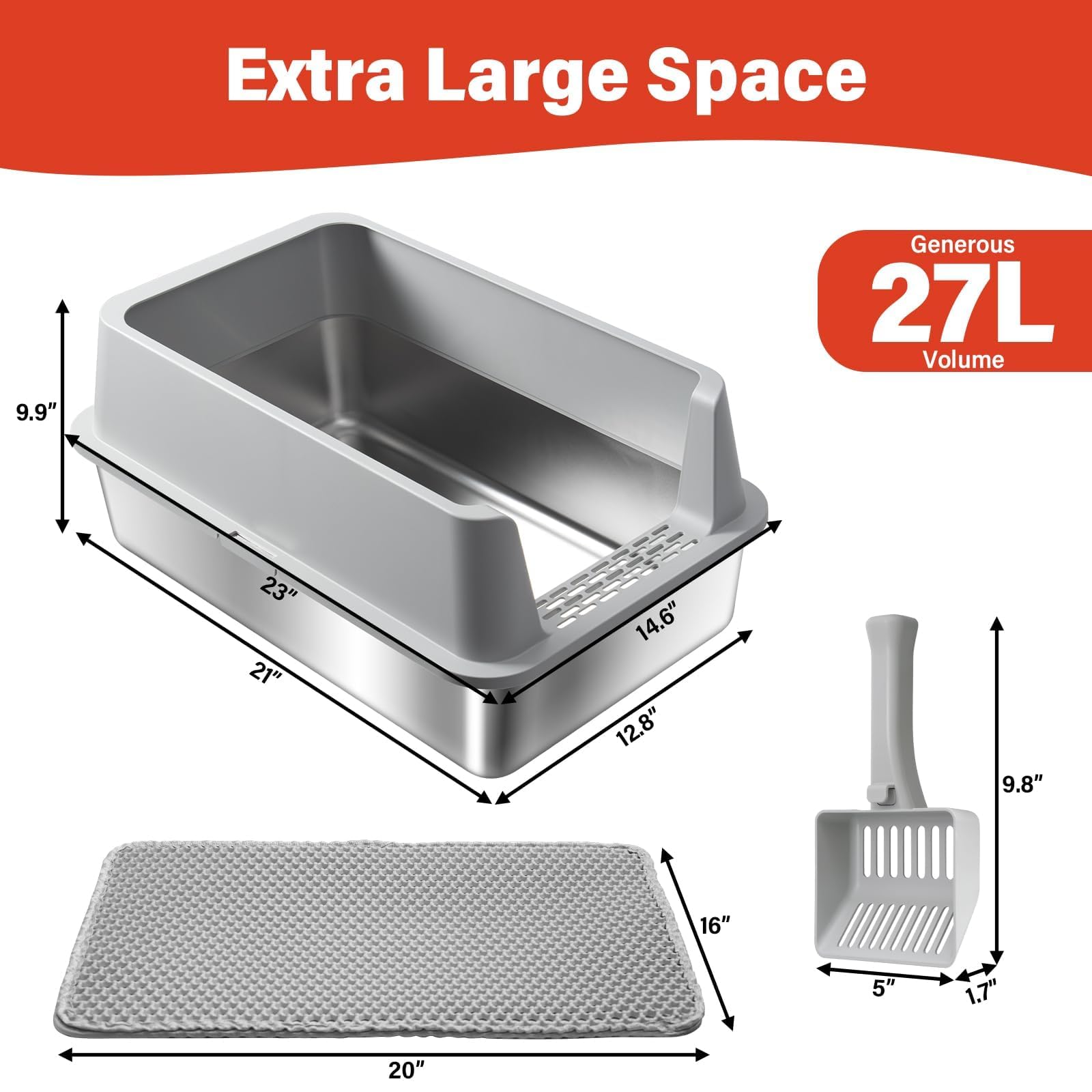 TOKXTIK stainless steel litter box lid secure-fit to prevent spills in busy homes