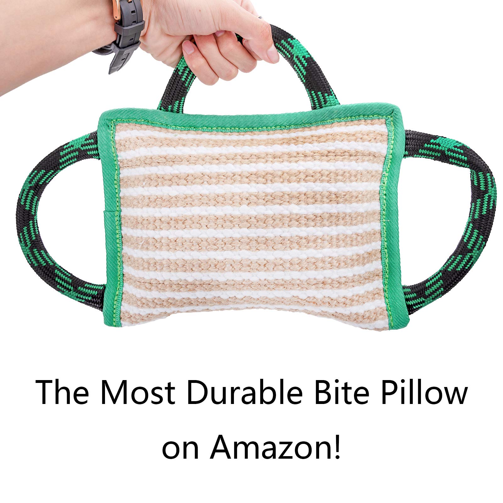 ToLanbbt bite pillow close-up showing tight stitching and bite resistance.