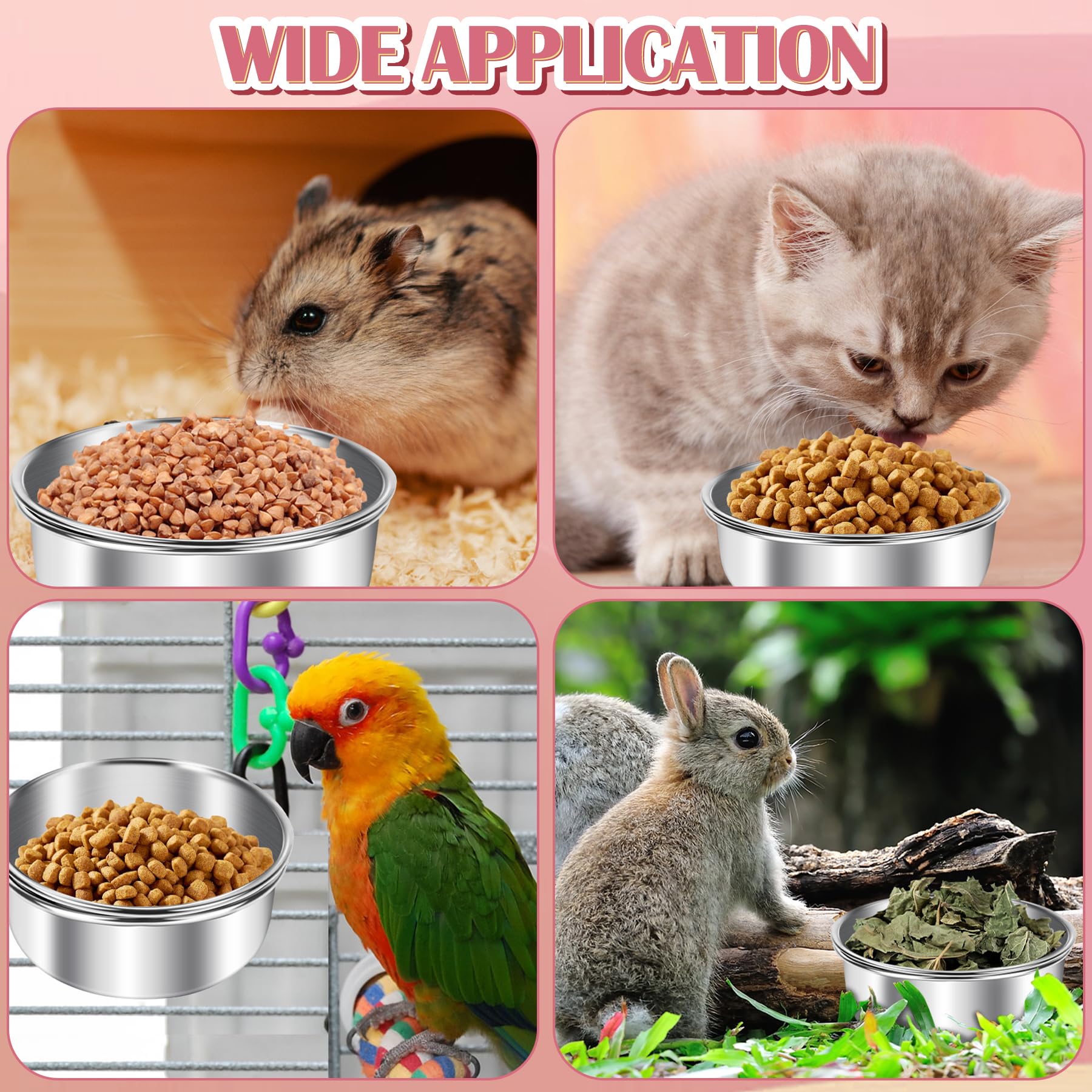 ToLanbbt wide-application bowls fit parrots and small mammals in cages.