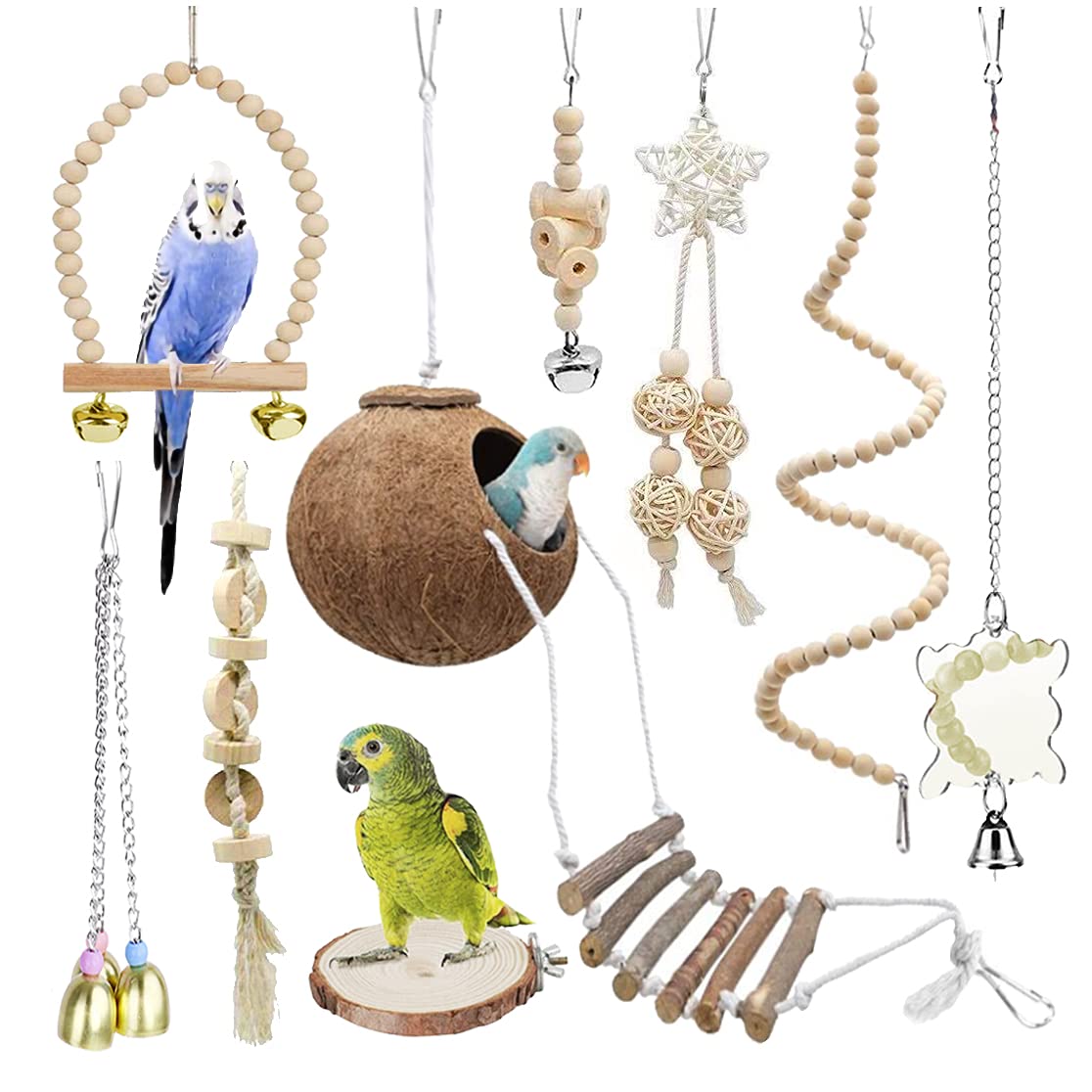Tolmiow 9-piece parrot toy set for engaging play and chewing