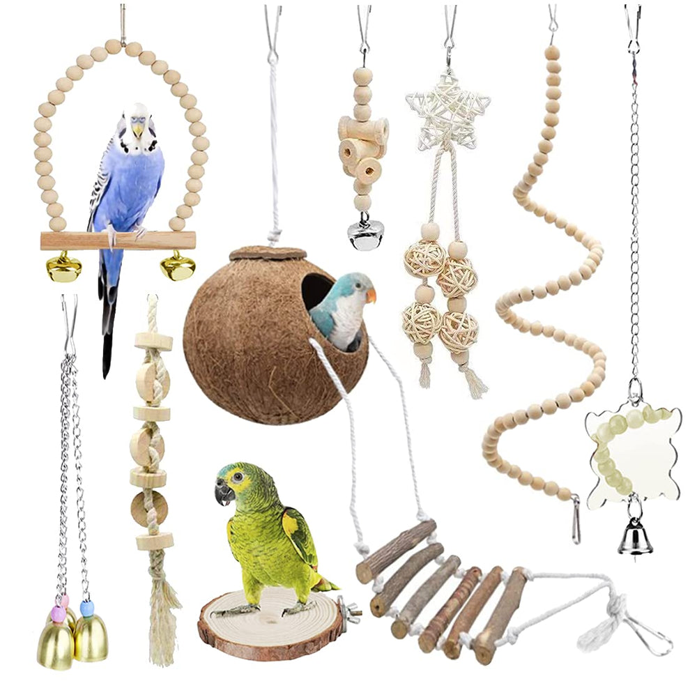 Tolmiow 9-piece parrot toy set for engaging play and chewing
