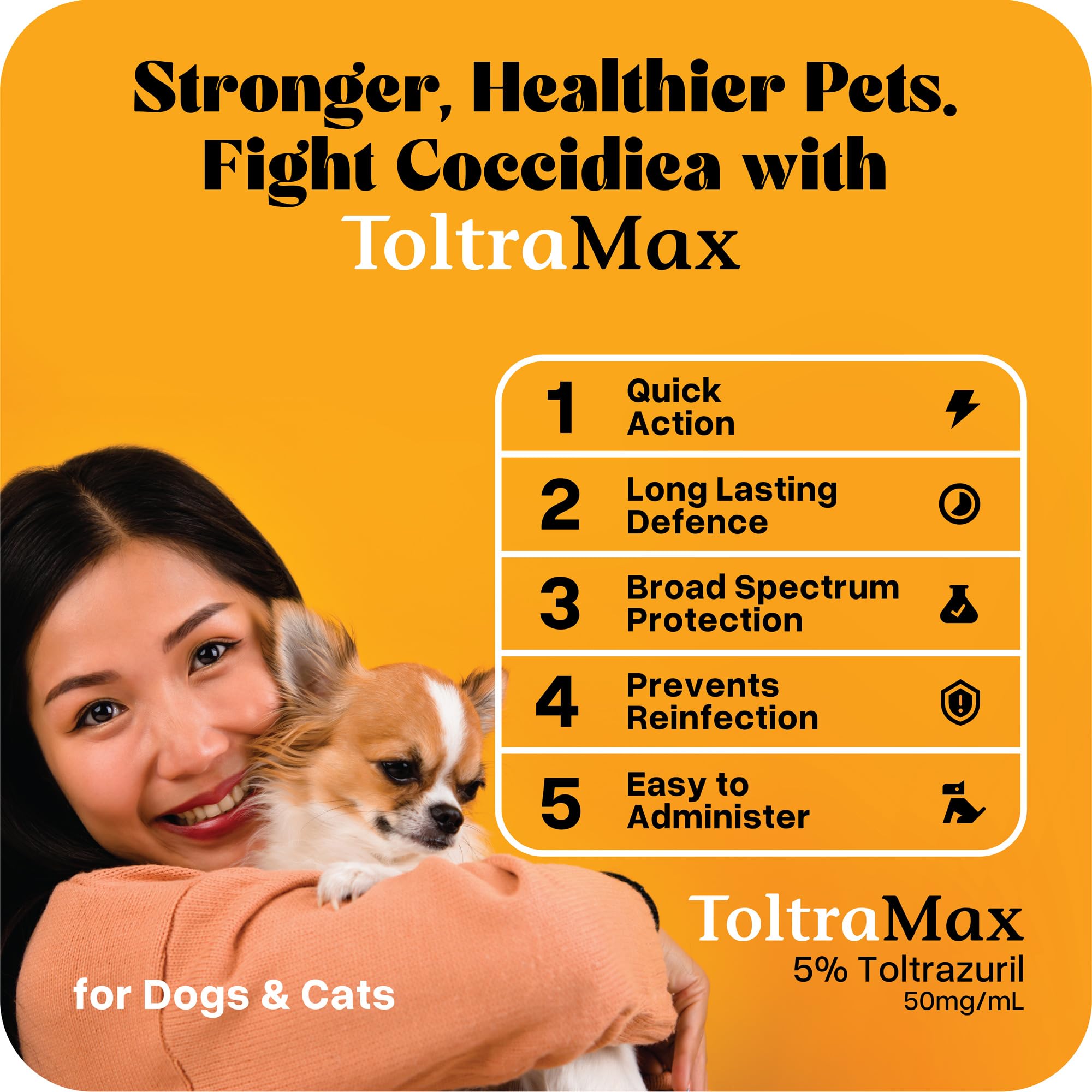 ToltraMax product used with horses, dogs, and cats in veterinary care.