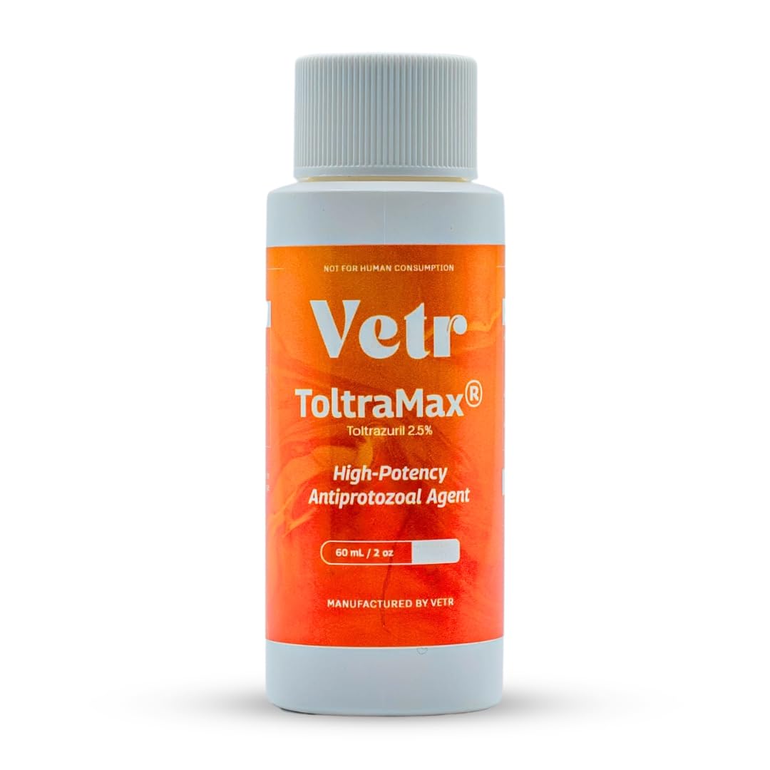 ToltraMax Toltrazuril 2.5% bottle ready for administration in horses, dogs, and cats.
