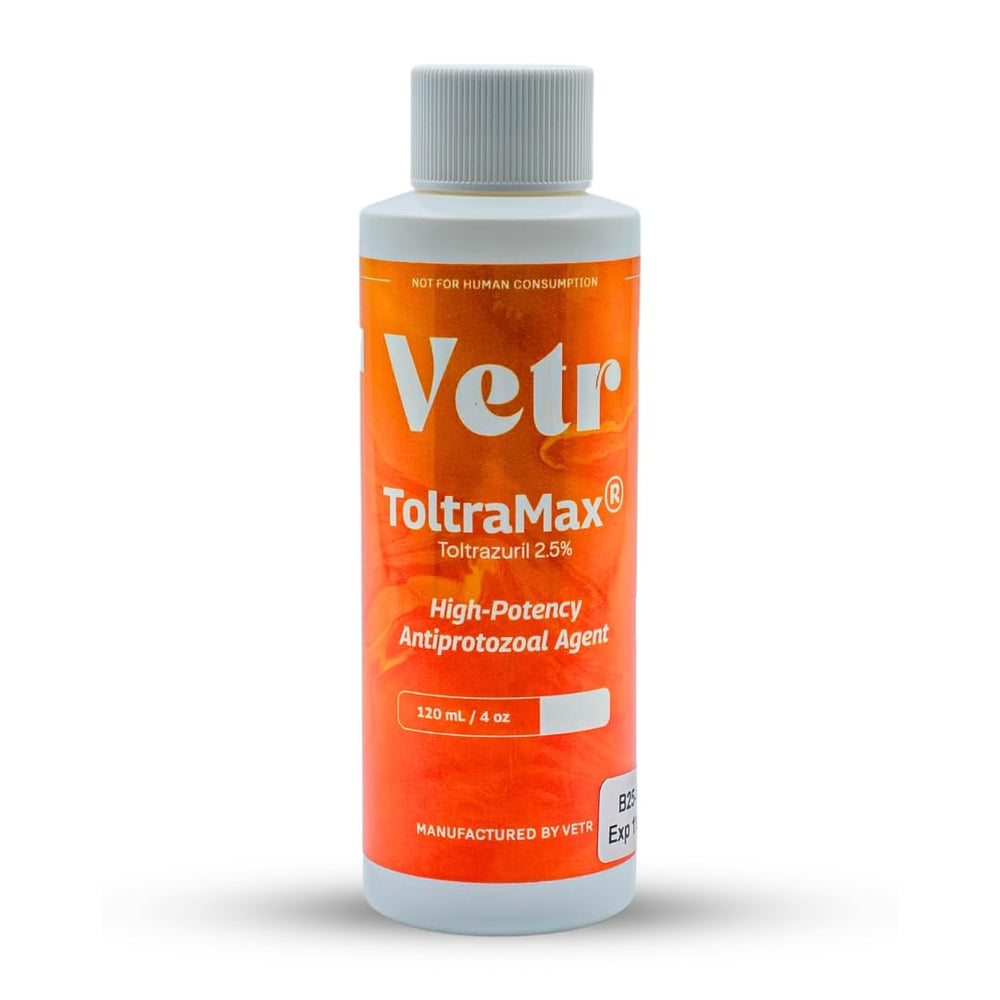 ToltraMax Toltrazuril bottle view highlights convenient pet dosing.