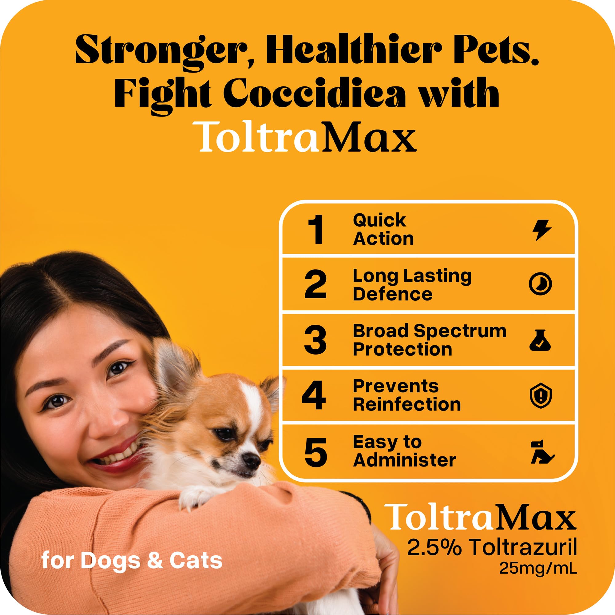 ToltraMax Toltrazuril for dogs highlights flexible pet care.