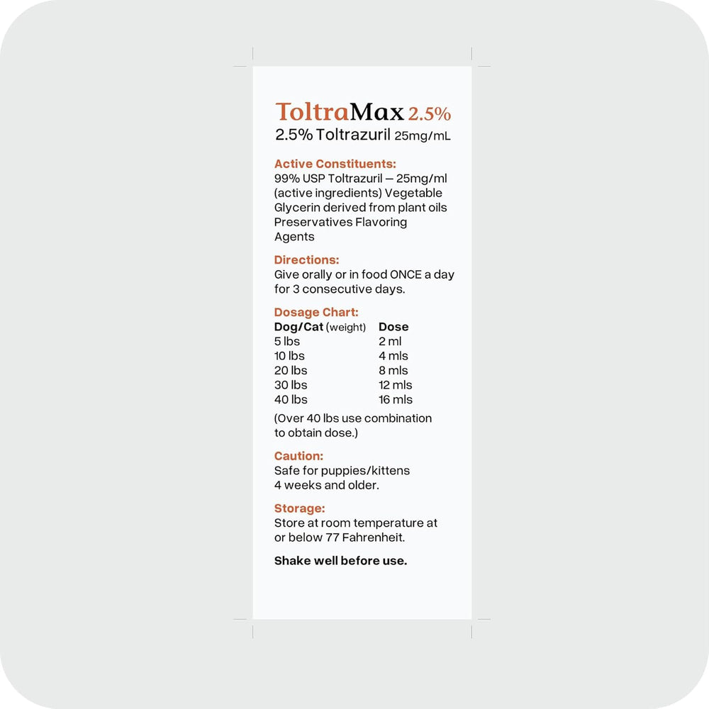 ToltraMax Toltrazuril 2.5% dosing syringe demonstrates easy administration.
