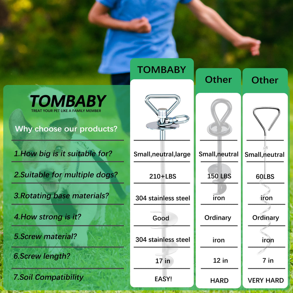 TOMBABY 360° swivel dog anchor for free, tangle-free movement.