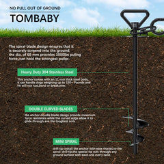 TOMBABY stainless steel carabiner included for secure leash connection