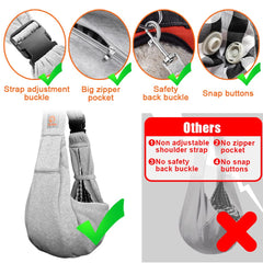 Tomkas adjustable-strap dog sling grey provides comfortable wear for adults and kids