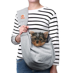 Tomkas dog sling with front opening grey for easy access and small pet comfort