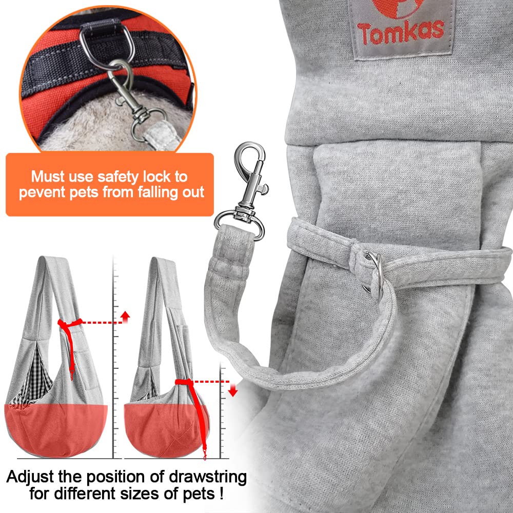 Tomkas dog sling open entry demonstrates easy pet placement and removal.
