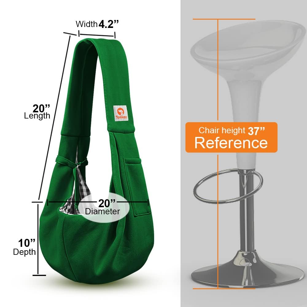 Tomkas sling bag with pet inside, cozy and secure for travel.