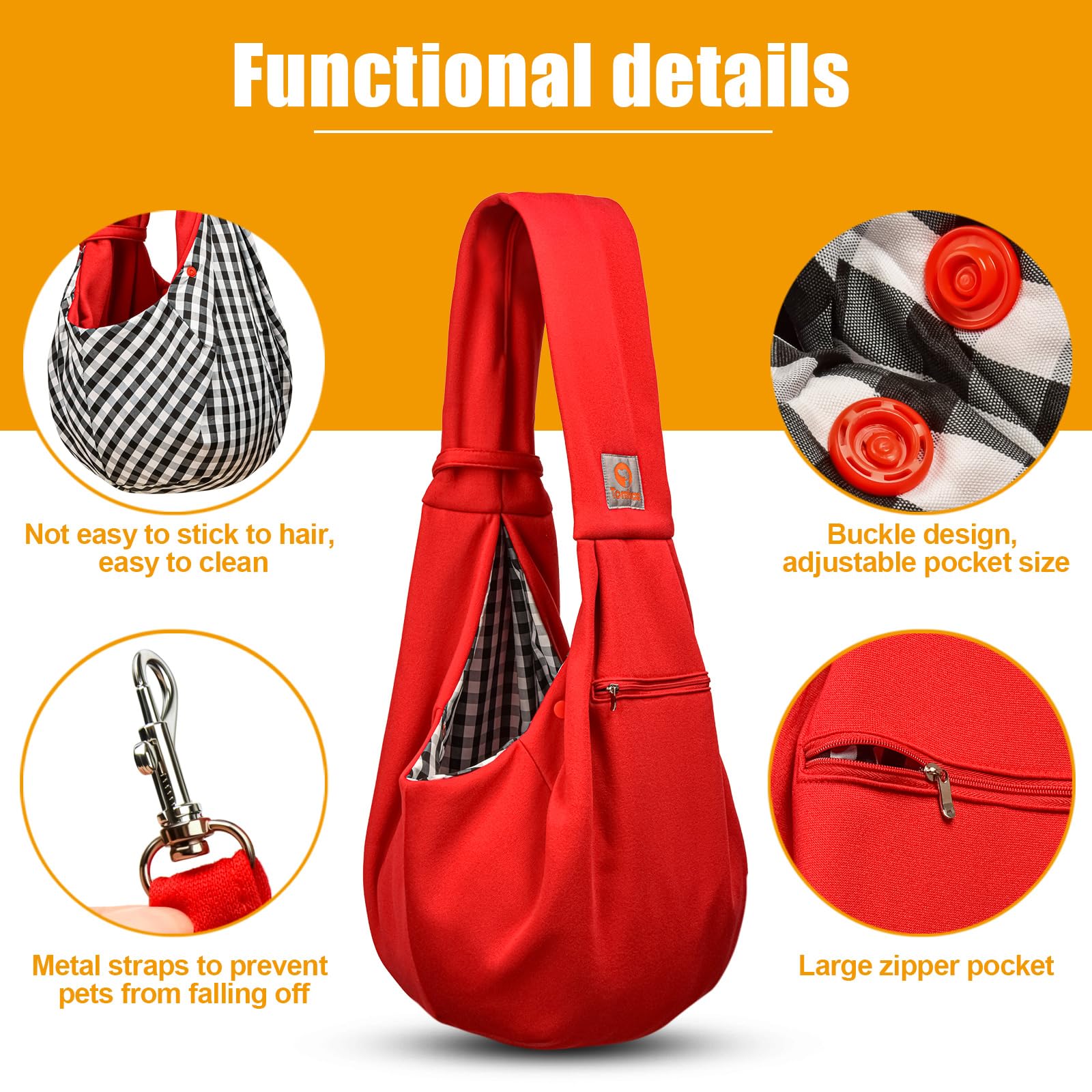 Tomkas pet bag with zipper front pocket keeps belongings organized.