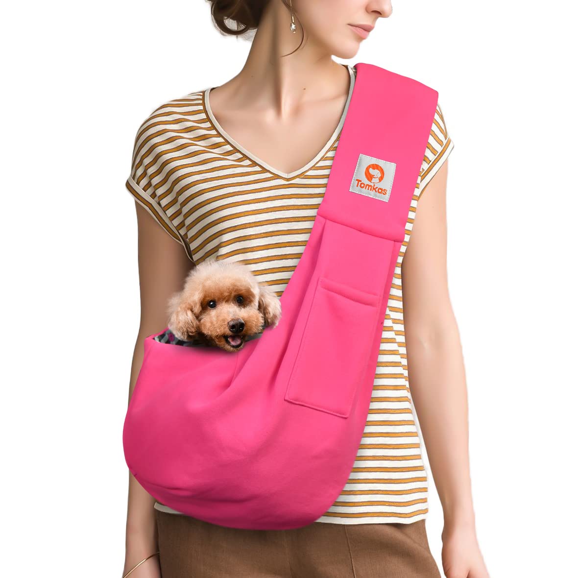 Tomkas Small Dog Sling Rosered front pocket for quick essentials