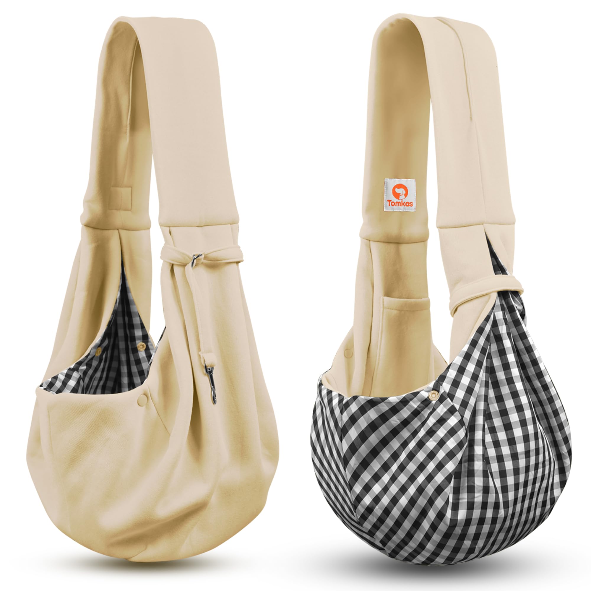 TOMKAS carrier in use on a walk showcasing comfortable, convenient wear