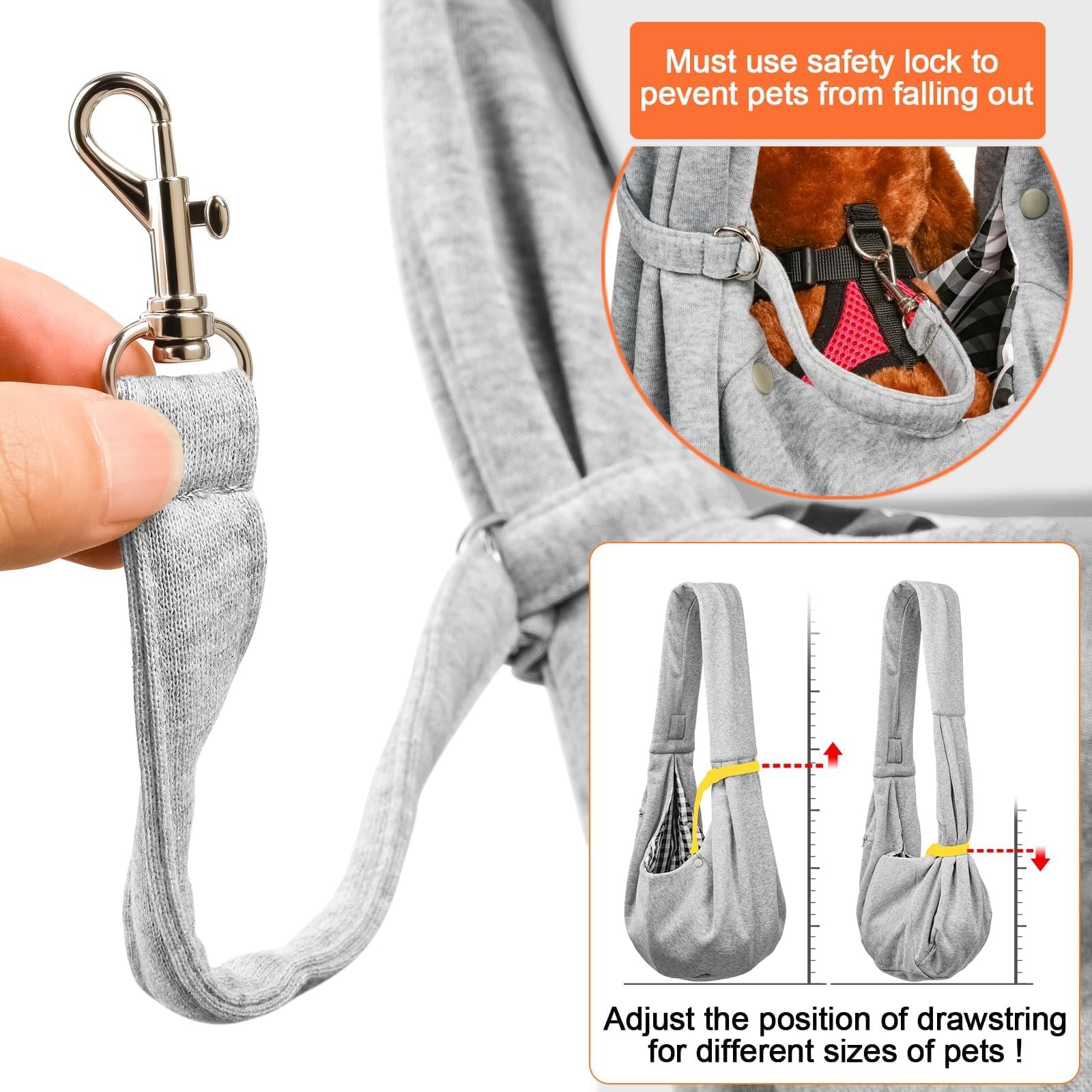 Tomkas small dog sling stitch detail shows durable construction.
