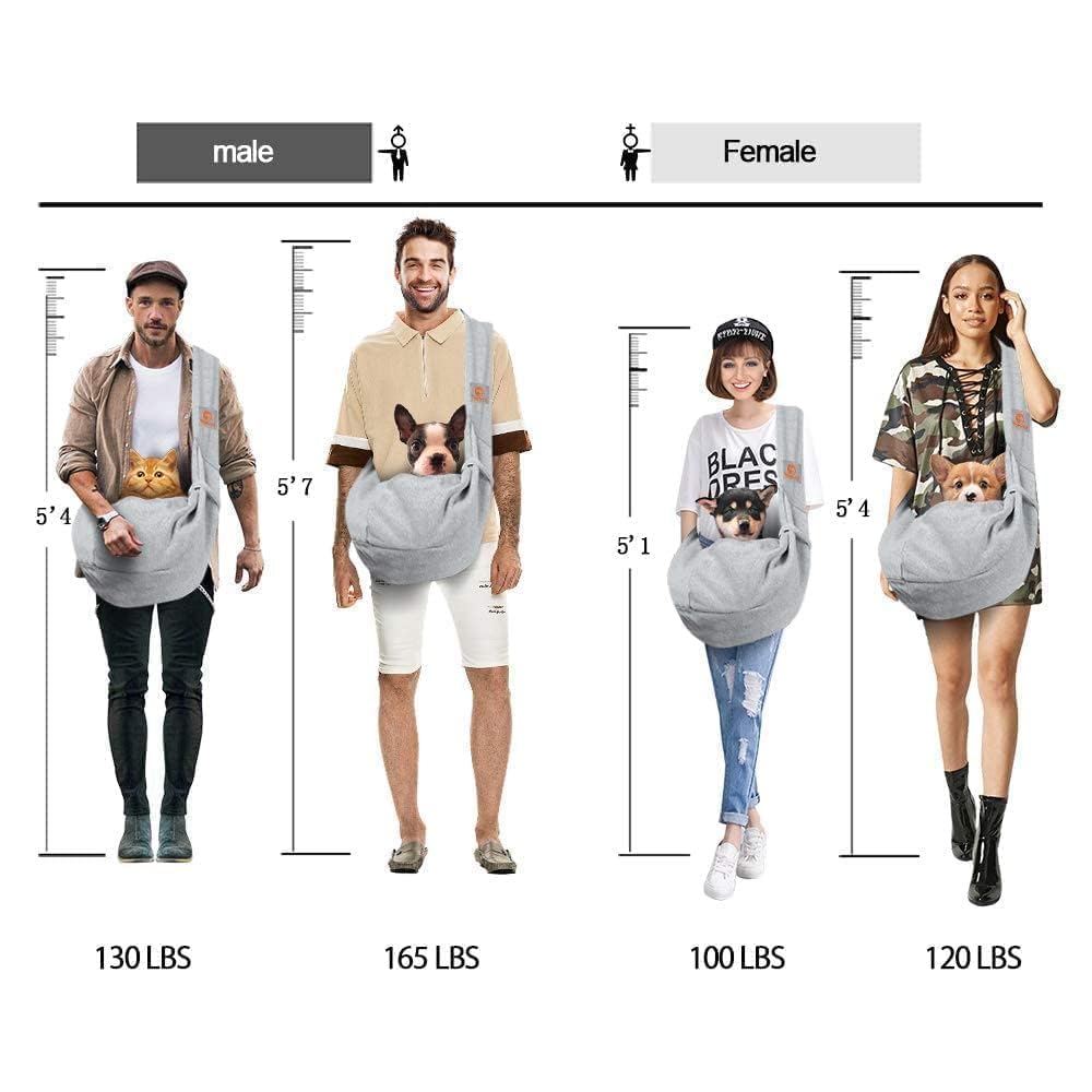Tomkas small dog sling in travel use with a paw buddy.