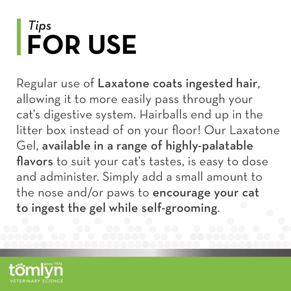 Tomlyn Laxatone tuna-flavored cat with vibrant coat showing hairball-friendly formula