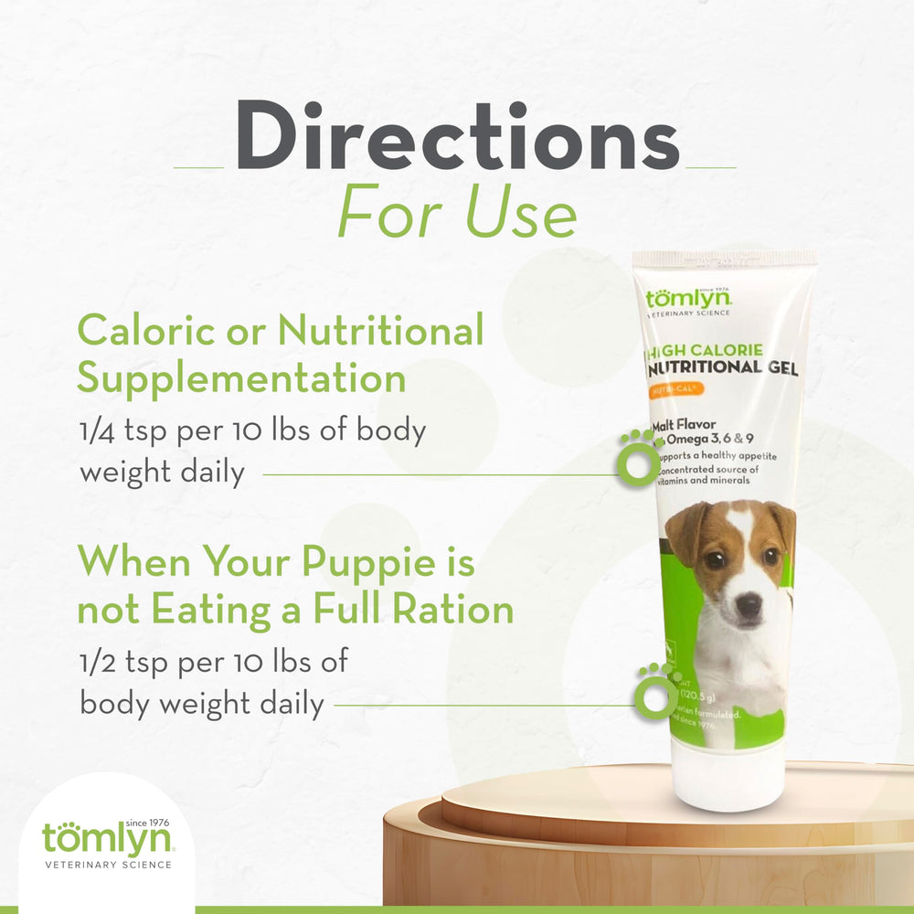 Tomlyn Nutri-Cal puppy eating scene illustrating appetite support