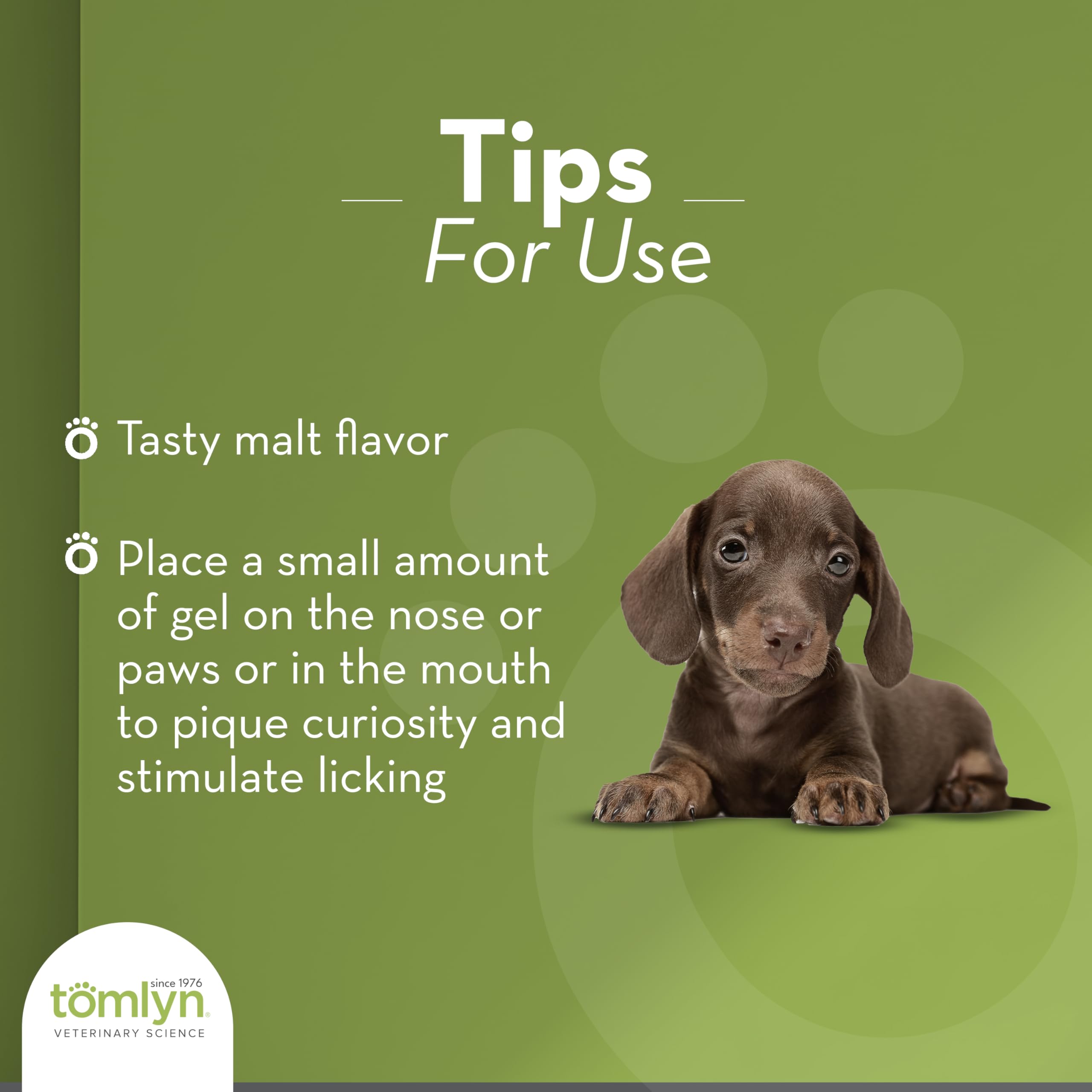 Tomlyn Nutri-Cal puppy gel bottle lid open suggests on-demand feeding.