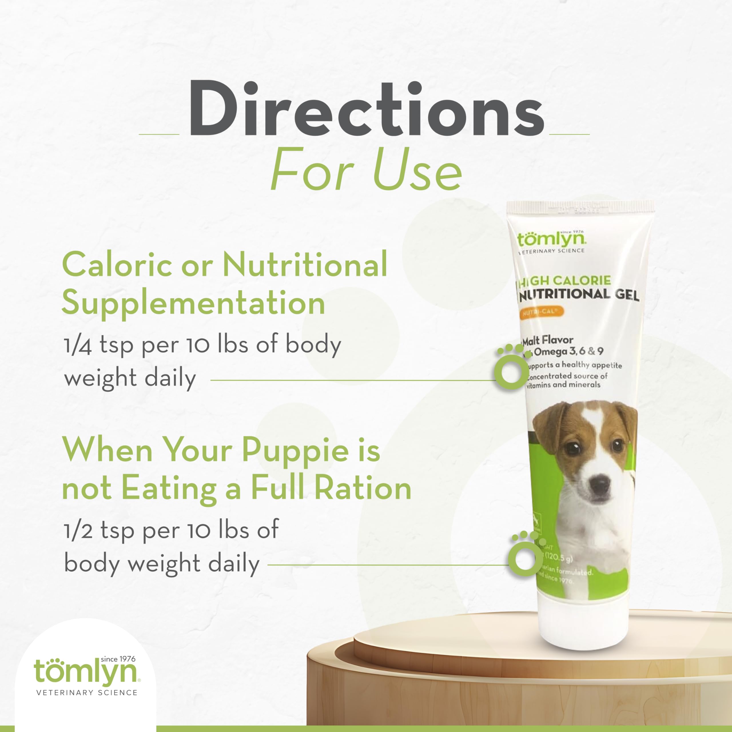 Tomlyn Nutri-Cal puppy gel with serving spoon facilitates effortless dosing.