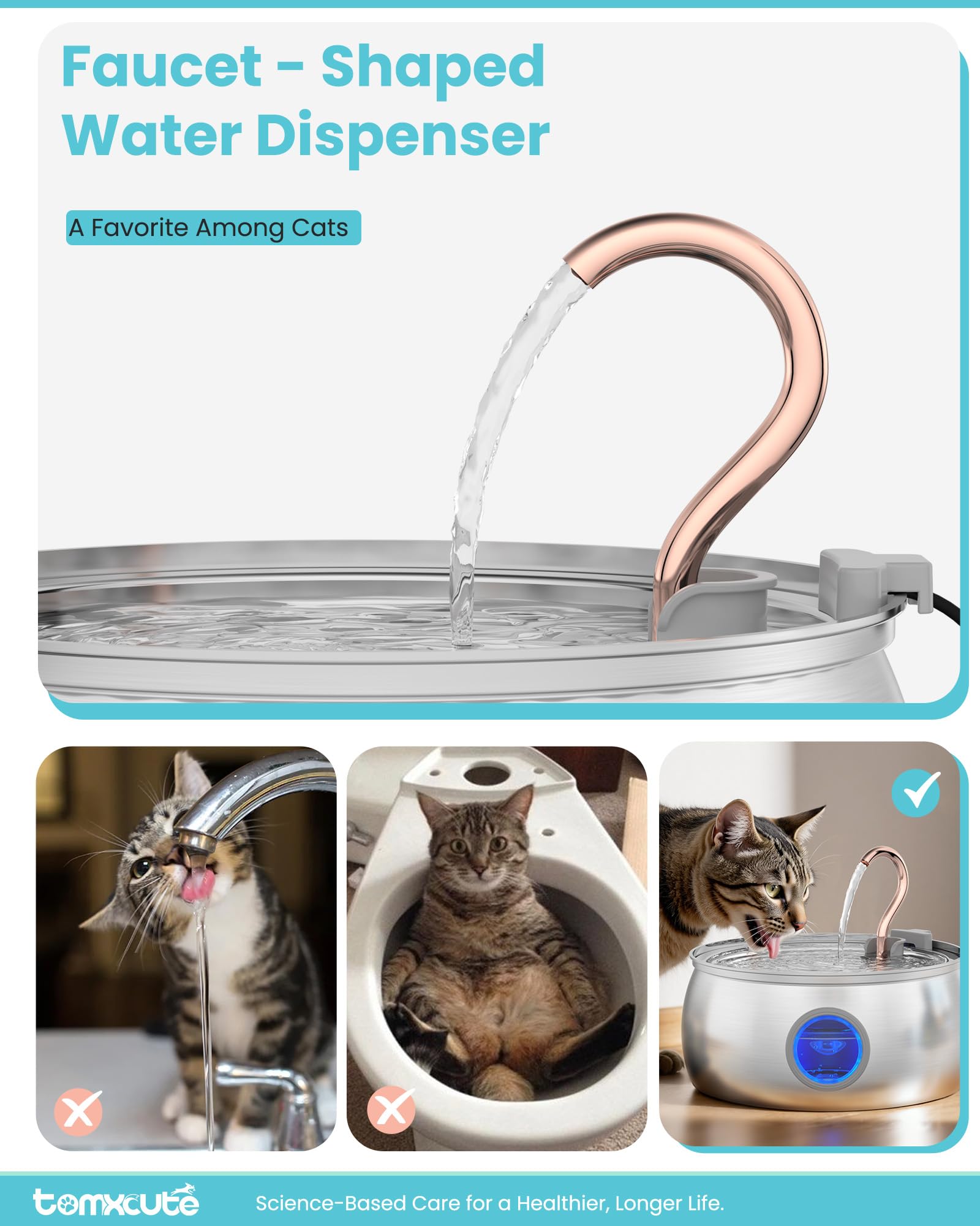 Tomxcute 304 stainless steel, dishwasher-safe cat fountain