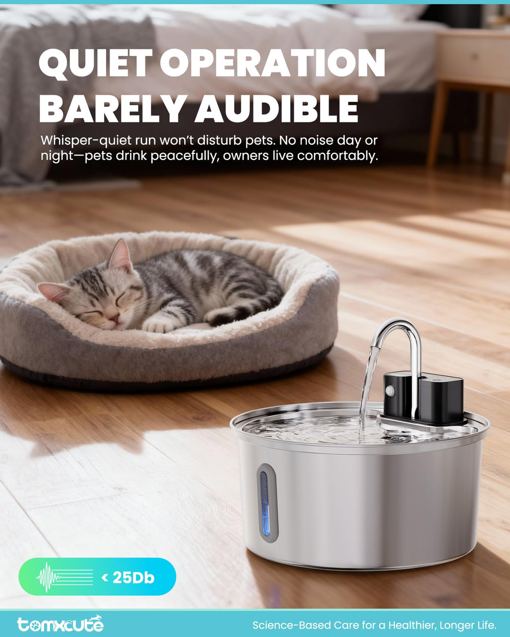 Tomxcute four-layer filtration system helps keep water fresh and clean.