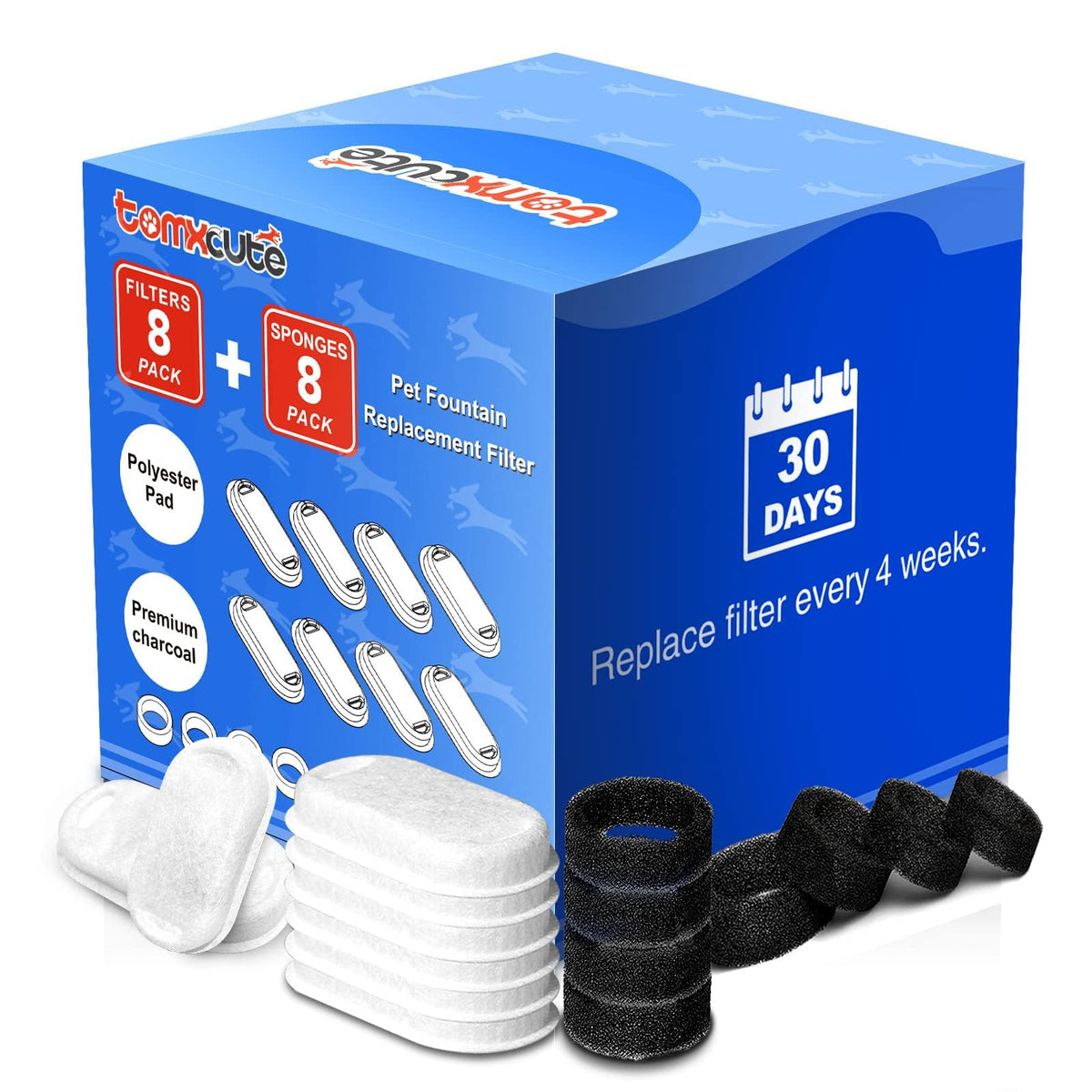 Tomxcute cat fountain filter 16-pack box keeps water clean for pets