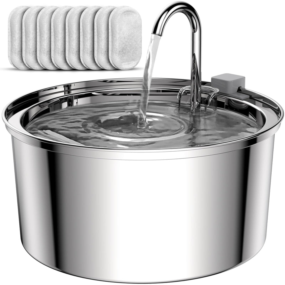 Tomxcute cat fountain in stainless steel with 108oz capacity for durable hydration
