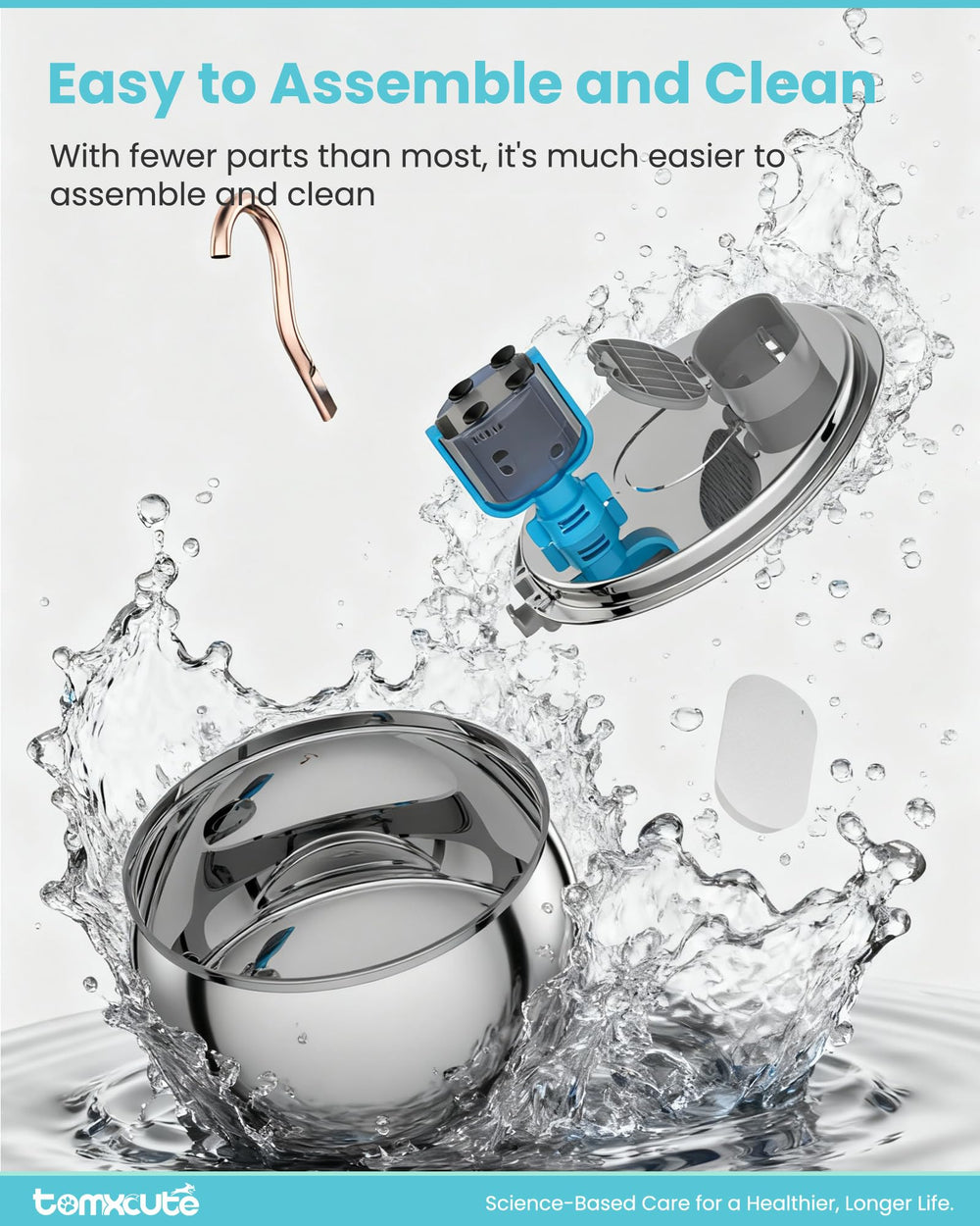 Tomxcute cat water fountain dishwasher-safe design for easy maintenance.