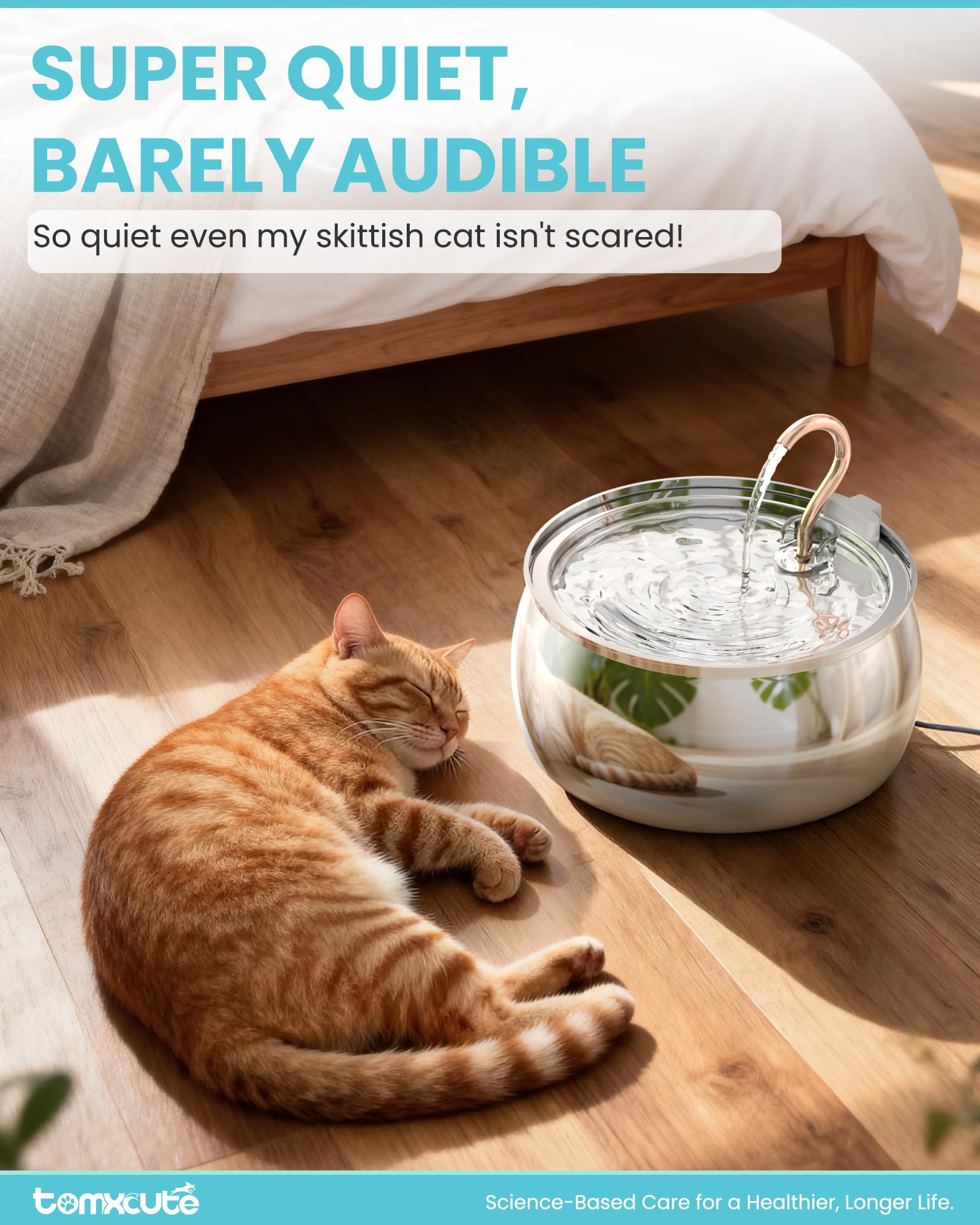 Tomxcute cat water fountain four-liter tank for long-lasting hydration.