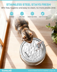 Tomxcute cat water fountain gooseneck design enhances elegant flow.
